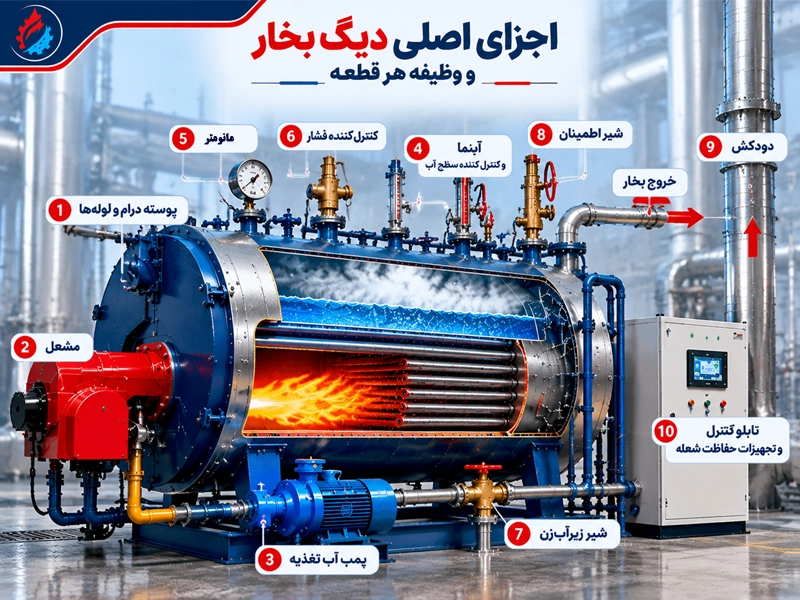 اجزای اصلی دیگ بخار